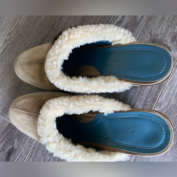 Via Spiga leather and suede heeled clogs with stud and fur details size 7 - Picture 8 of 12